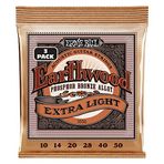 Ernie Ball Earthwood Ekstra Hafif Akustik Gitar Telleri Fosfor Bronz 3'lü Paket, Ölçü 10-50