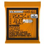 ernie ball hybrid slinky klasik rock 'n' roll elektro gitar telleri, saf nikel yara, 3'lü ölçü 9-46