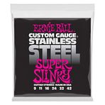 Ernie Ball Süper Slinky Paslanmaz Çelik Yara Elektro Gitar Telleri, Ölçü 9-42