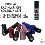 Erol Av Ikili Ruj Görünümlü Savunma Seti - 20ML Ruj Boy Biber Gazı & Şarjlı Şok - Siyah