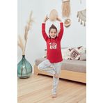 Eros 29583 Kırmızı Interlok Kuş Desenli O Yaka Kız Çocuk Pijama Takımı