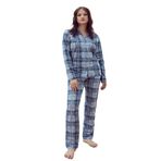 Eros Ekose Desen Boydan Düğmeli Bayan Pijama Takım Mavi 40
