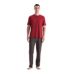 Eros Erkek Pijama Takımı, Bordo Kısa Kollu Tişört, Çizgili Pantolon, L Beden