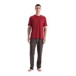 Eros Erkek Pijama Takımı, Bordo Kısa Kollu Tişört, Çizgili Pantolon, M Beden