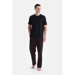 Eros Erkek Pijama Takımı, Kısa Kollu Tişört Pantolon,%50 Pamuk%50 Modal, Siyah, S Beden