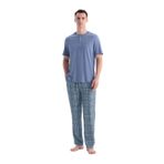 Eros Erkek Pijama Takımı, Mavi, Ekoseli Tişört Pantolon, S Beden