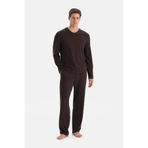 Eros Erkek Pijama Takımı, V Yaka, Cep Detaylı, Koyu Kahve, S Beden