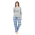 Eros%100 Pamuk Patlı Yaka Ekose Kareli Bayan Pijama Takım Mavi 40