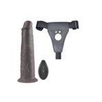 Erox Belden Bağlamalı 20Cm Çift Katmanlı Silikon Rotator Uzaktan Kumandalı Strapon Dildo-Black