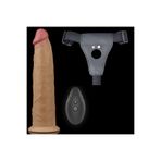 Erox Lovetoy Belden Bağlamalı 23Cm Çift Katmanlı Platin Silikon Rotator Uzaktan Kumandalı Strapon Dildo