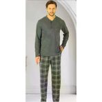 Erse Zen-335 %100 Pamuk Altı Kareli İnterlok Erkek Pijama Takımı Koyu Yeşil
