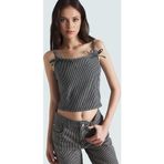 Ersefa Çizgili Denim Crop Bluz Rahat Şık ve Yazlık Fitted Model Kullanım Seçkin Malzeme