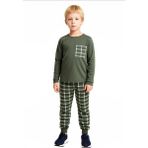 Ersefa Erkek Çocuk Pamuk Polyester Örme Pijama Takımı Ekose Desenli Kaliteli Şık Rahat - Haki - 9 - 10 Yaş