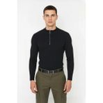 Ersefa Erkekler Için Fitted Kesim Fermuar Detaylı Dik Yaka Fitilli Pamuk Polyester Triko Kazak Casual Tarz - Siyah