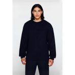 Ersefa Erkekler Için Gri Oversize Bisiklet Yaka Düz Triko Kazak Günlük Giyimde Konforlu Şık Tasarım - Lacivert - 3XL