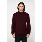 Ersefa Erkeklerin Soğuk Havalar Için Ideal Regular Kalıp Akrilik Düz Triko Fermuarlı Kazak Kaliteli - Bordo - 5XL