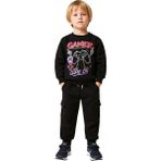 Ersefa Genç Erkek Oyuncu Grafikli Bisiklet Yaka Sweatshirt ve Kargo Cepli Pantolon Seti Kaliteli Şık - Siyah-001 - 3 - 4 Yaş