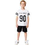 Ersefa Genç Erkek Pamuklu Oversize Bisiklet Yaka Baskılı T Shirt ve Şort Kombinasyonu Kaliteli Şık - Ekru - 5 - 6 Yaş