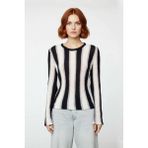 Ersefa Kadın Basic Bisiklet Yaka Ince Triko Renk Bloklu Uzun Kollu Pamuk Polyester Karışımlı Kazak - Siyah