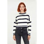 Ersefa Kadın Basic Çizgili Oversize Triko Crop Kazak Düşük Kol Rahat Kesim Şık Görünüm Kaliteli