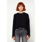 Ersefa Kadın Casual Crop Oversize Bisiklet Yaka Triko Kazak Düşük Kol Akıtma Detaylı Konforlu Şık