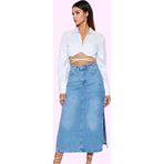Ersefa Kadın Denim Maxi Etek Pamuk Yüksek Bel Yırtmaçlı Casual Stil Günlük Kullanım Modern Tasarım