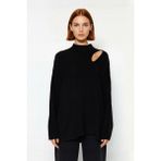 Ersefa Kadın Modern Oversize Düşük Kol Siyah Akrilik Triko Kazak Cut Out Detaylı Günlük Şıklık Kaliteli
