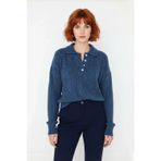 Ersefa Kadın Oversize Triko Polo Yaka Saç Örgü Düşük Kollu Rahat Kışlık Basic Stil Kazak Kaliteli