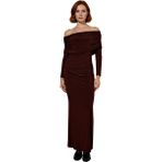 Ersefa Kadın Şık Bodycon Kahverengi Uzun Kol Maxi Elbise Carmen Yaka ile Gece Davetleri Için Kaliteli