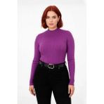 Ersefa Kadınlara Özel Ince Fitilli Dik Yaka Mor Triko Kazak Günlük Kombinleriniz Için Ideal Seçim. - 2XL