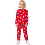 Ersefa Kız Çocuk Pamuk Polyester Örme Kalp Baskılı Pijama Takımı Kaliteli Şık Rahat Günlük - Kırmızı - 7 - 8 Yaş