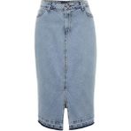 Ersefa Moda Büyük Beden Regular Düz Desen Günlük Midi Boy Ön Yırtmaçlı Denim Etek - Mavi - 48