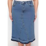 Ersefa Moda Büyük Beden Regular Düz Desen Günlük Midi Boy Renk Bloklu Denim Etek
