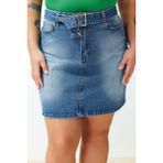 Ersefa Moda Büyük Beden Regular Düz Desen Günlük Mini Boy Kemerli Mini Denim Etek - Mavi - 46