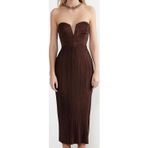 Ersefa Moda Fit Mezuniyet Balo Pilise Örme Straplez Kolsuz Kol Bodycone Midi Boy Elbise