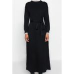 Ersefa Moda Regular Casual Günlük Pike Triko Dik Yaka Uzun Kol Shift Maxi Boy Tesettür Elbise - Siyah