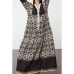 Ersefa Moda Stil Relaxed Hakim Yaka Maxi Boy Tesettür Desenli Viskon Dokuma Elbise - Siyah - 38