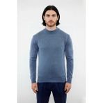 Ersefa Modern Erkek Triko Kazak Fitted Kesim Dik Yaka Uzun Kollu Rahat Pamuklu Karışım Basic Stil Kış ve - Mavi - 2XL