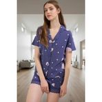 Ersefa Pamuklu Örme Pijama Takımı Kalpli Desen Kısa Kollu Gömlek Yaka Şık Görünüm Özenle Seçilmiş