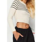 Ersefa Stil Modern Kadın Crop Standart Kol Bisiklet Yaka Çizgili Triko Kazak