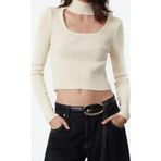 Ersefa Stil Modern Kadın Crop Standart Kol Dik Yaka Triko Kazak