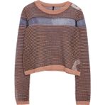 Ersefa Stil Modern Kadın Regular Standart Kol Bisiklet Yaka Crop Transparan Geçişli Simli Triko Kazak
