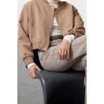 Ersefa Tasarım Düz Astarlı Yaka Crop Bol Hakim Kadın Oversize Crop Ince Bomber Mont - Vizon - XS