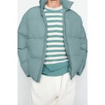 Ersefa Tasarım Düz Astarlı Yaka Standart Bol Dik Unisex Oversize Fit Dik Yaka Şişme Kışlık Mont - Mint