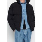 Ersefa Tasarım Düz Astarlı Yaka Standart Bol Dik Unisex Oversize Fit Dik Yaka Şişme Kışlık Mont - Siyah