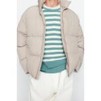 Ersefa Tasarım Düz Astarlı Yaka Standart Bol Dik Unisex Oversize Fit Dik Yaka Şişme Kışlık Mont - Taş - XL