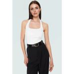 Ersefa Yazlık Crop Bluz Halter Yaka Scuba Krep Kumaş Fitted Kalıp Trend Tasarım Özenle Seçilmiş