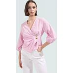 Ersefa Yazlık Kısa Kol Çizgili Terrycotton Bluz V Yaka Casual Modern Stil Yüksek Kalite Uzun Ömürlü