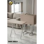 Erşen Eranş Serisi 4'lü Katlanır MDF Mebran Açık Meşe Desen Çanta Zigon Sehpa Metal Ayak Krom Kaplama - Koyu Ahşap Krom Ayak Gri