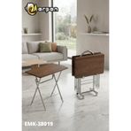 Erşen Eranş Serisi 4'lü Katlanır MDF Mebran Koyu Ceviz Desen Çanta Zigon Sehpa Metal Ayak Krom Kaplama